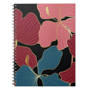 Gold orchids, elegant floral line art. notebook