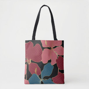 Gold orchids, elegant floral line art. tote bag