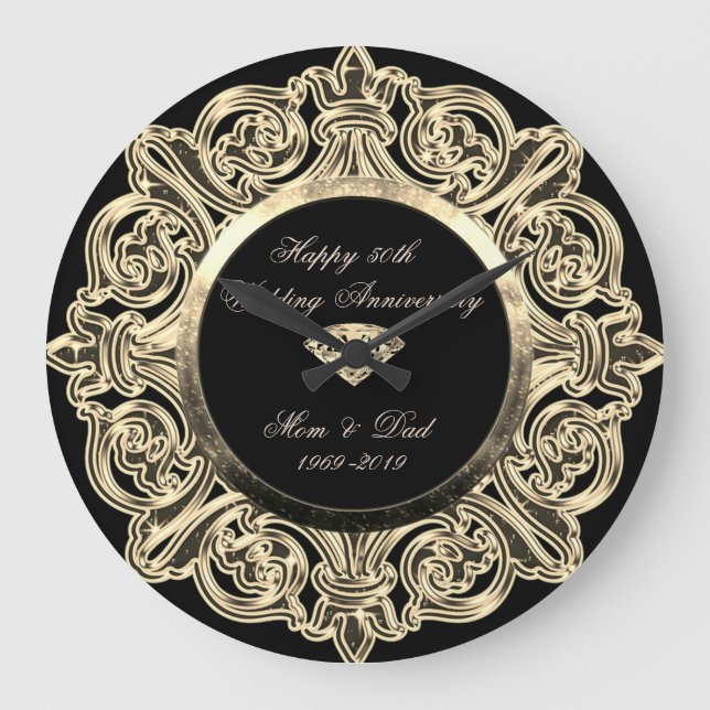 Gold Ornament 25th Wedding Anniversary Large Clock (Front)