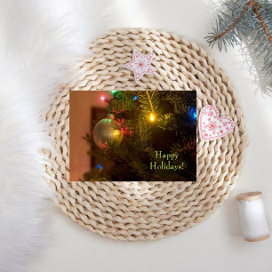 Gold Ornament Bauble Tree Lights Christmas Holiday Card