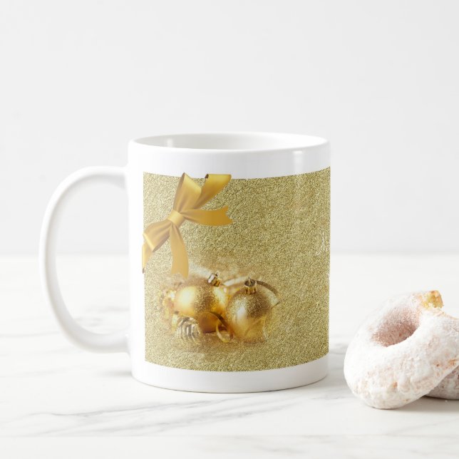 Gold Ornament Christmas Mug (With Donut)