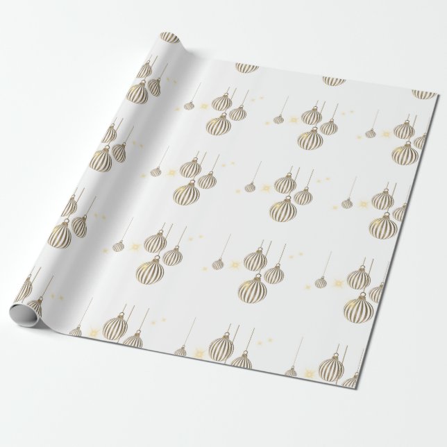 Gold Ornament Christmas Wrapping Paper (Unrolled)
