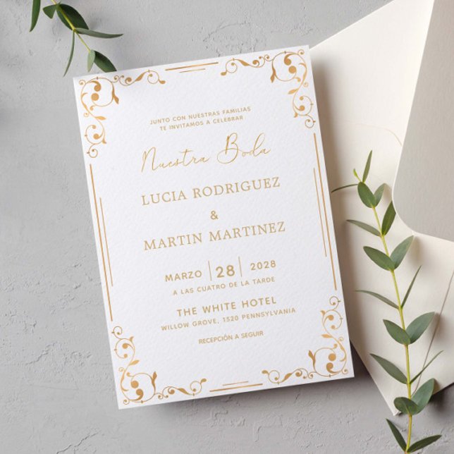 Gold Ornament Corner Spanish Nuestra Boda Invitation (Creator Uploaded)