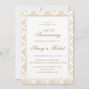Gold Ornament Frame 50th Wedding Anniversary Invitation