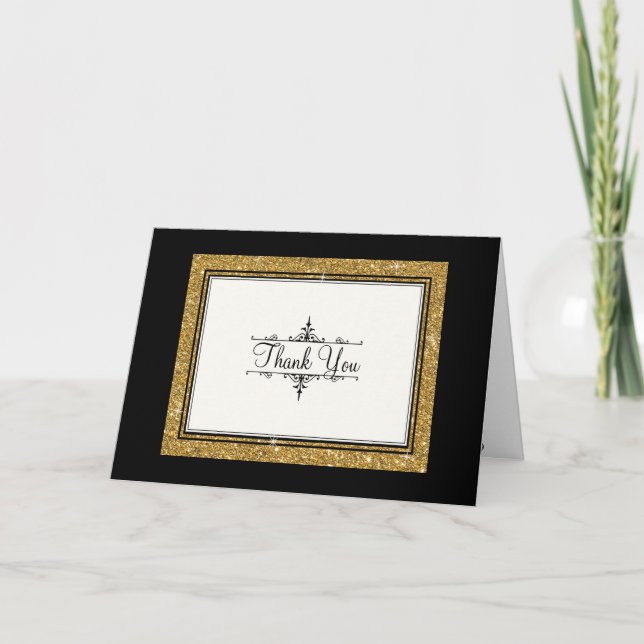 Gold Ornament Glitter Striped Classic Thank You (Front)