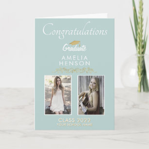 Gold Ornament Graduate 2 Photo Graduation Card