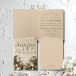Gold Ornament Greenery Holiday Wishes Christmas Card