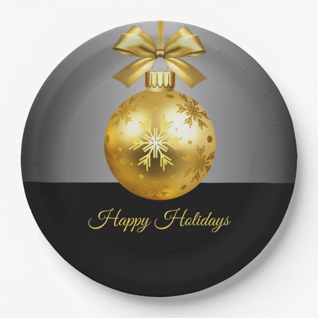 Gold Ornament Holiday Paper Plate (Front)
