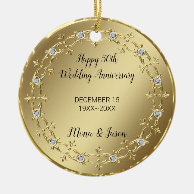 Gold Ornament With Diamonds Wedding Anniversary (Front)