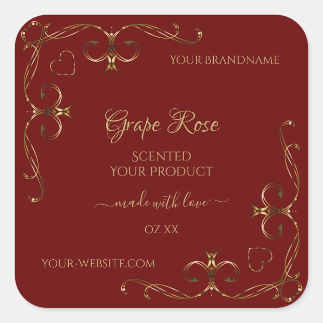 Gold Ornamental Corners on Dark Red Product Labels (Front)