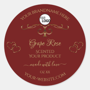 Gold Ornamental Hearts Dark Red Product Label Logo