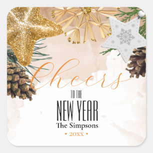 Gold ornaments Cheers to the new year Square Sticker