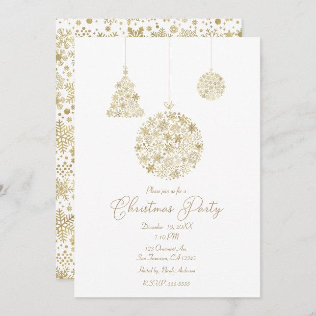 Gold Ornaments Christmas Holiday Party Invitation (Front/Back)
