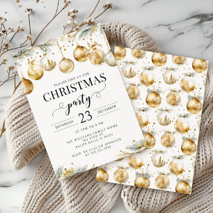 Gold Ornaments Christmas Tree Party Invitation