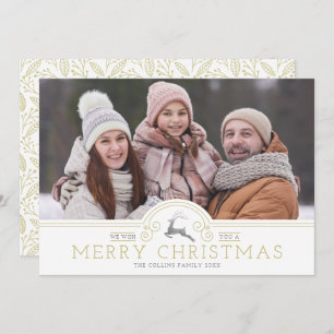 Gold Ornaments Merry Christmas Calligraphy Collage Holiday Card