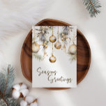 Gold Ornaments White Holly Business Christmas Card<br><div class="desc">Ornament Christmas Holiday Card.  Add your own message to the back.</div>