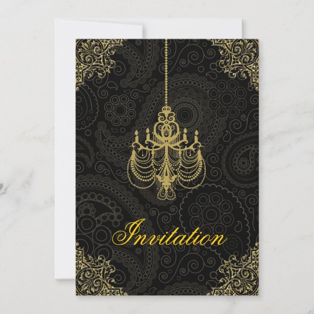 Gold Ornate Baroque Chandelier Invitation (Front)