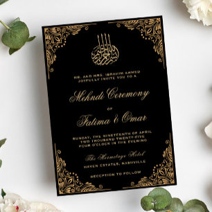 Gold Ornate Black Islamic Muslim Mehndi Ceremony Invitation