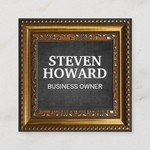 Gold Ornate Border Black Texture Square Business Card