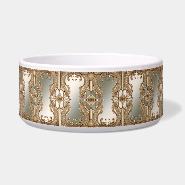 Gold Ornate Ceramic Pet Bowl (Front)