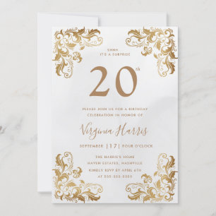 Gold Ornate Corner Cream Twenty 20th Birthday Invitation