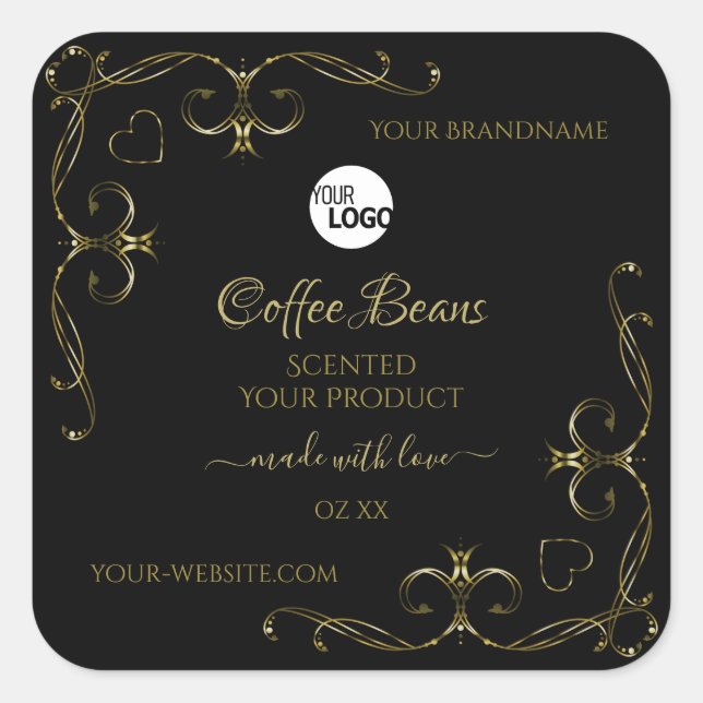 Gold Ornate Corners on Black Product Labels Logo (Front)