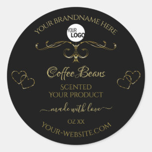 Gold Ornate Cute Hearts Black Product Labels Logo
