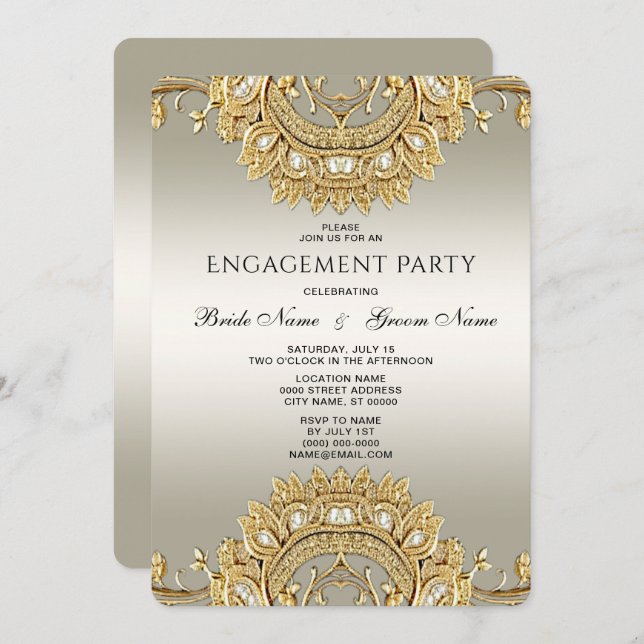 Gold Ornate Engagement Invitation (Front/Back)