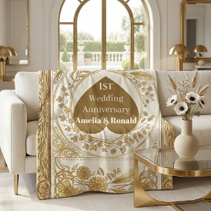 Gold Ornate Flora Baroque Boho Wedding Anniversary Sherpa Blanket