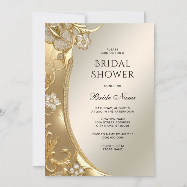 Gold Ornate Floral Bridal Shower Invitation (Front)