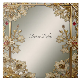 Gold Ornate Floral Ceramic Tile