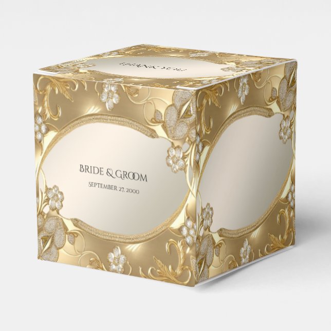Gold Ornate Floral Favour Box (Front Side)