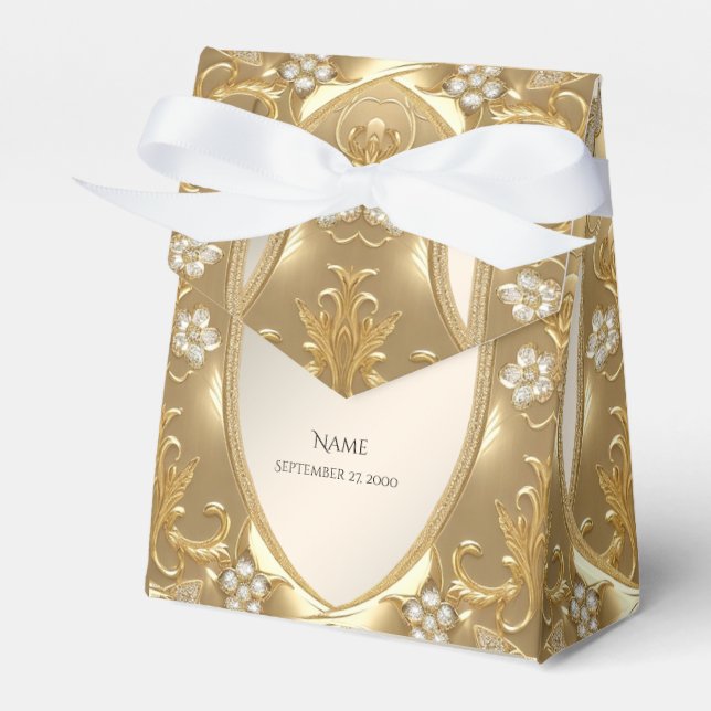 Gold Ornate Floral Favour Box (Front Side)