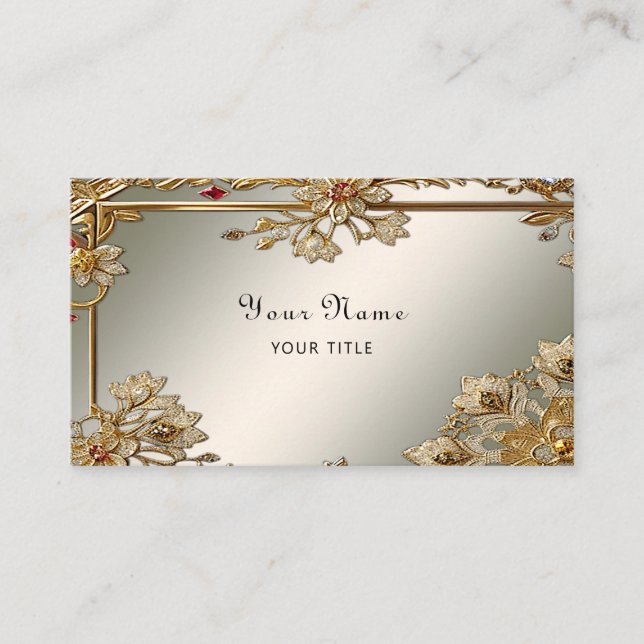 Gold Ornate Floral Frame Business Card (Front)