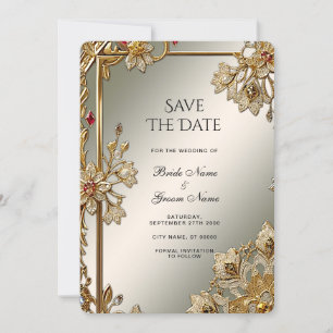Gold Ornate Floral Frame Save The Date