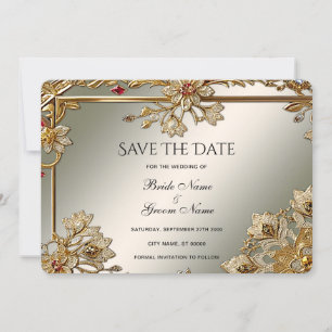 Gold Ornate Floral Frame Save The Date Card