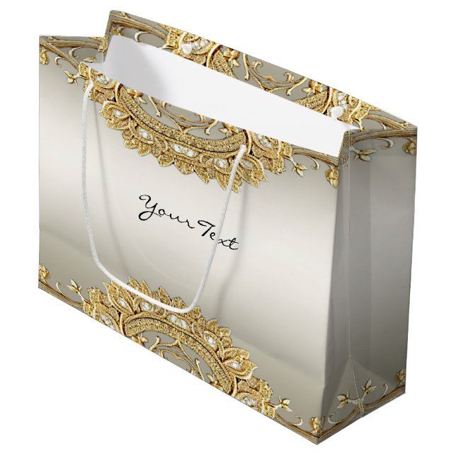 Gold Ornate Floral Gift Bag (Front Angled)