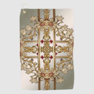 Gold Ornate Floral Golf Towel