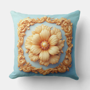 Gold Ornate Floral Medallion Design Cushion