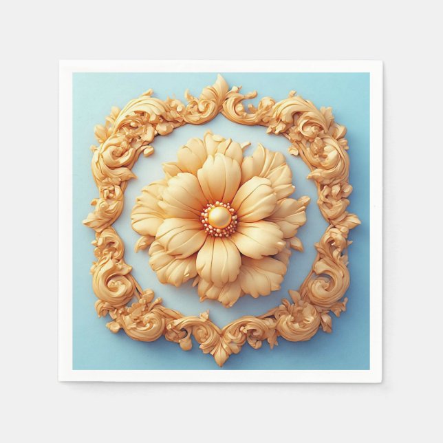 Gold Ornate Floral Medallion Design Napkin (Front)