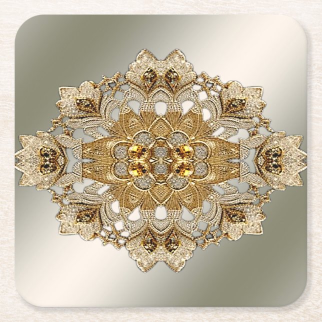 Gold Ornate Floral Paper Coaster (Front)