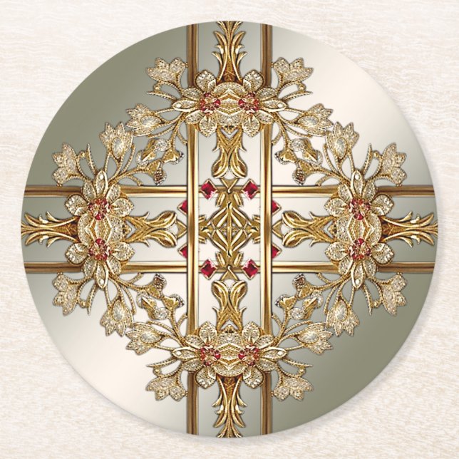 Gold Ornate Floral Paper Coaster (Front)