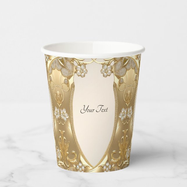 Gold Ornate Floral Paper Cups (Left)