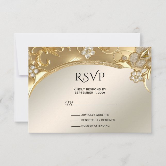 Gold Ornate Floral RSVP Card (Front)