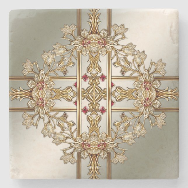 Gold Ornate Floral Stone Coaster (Front)