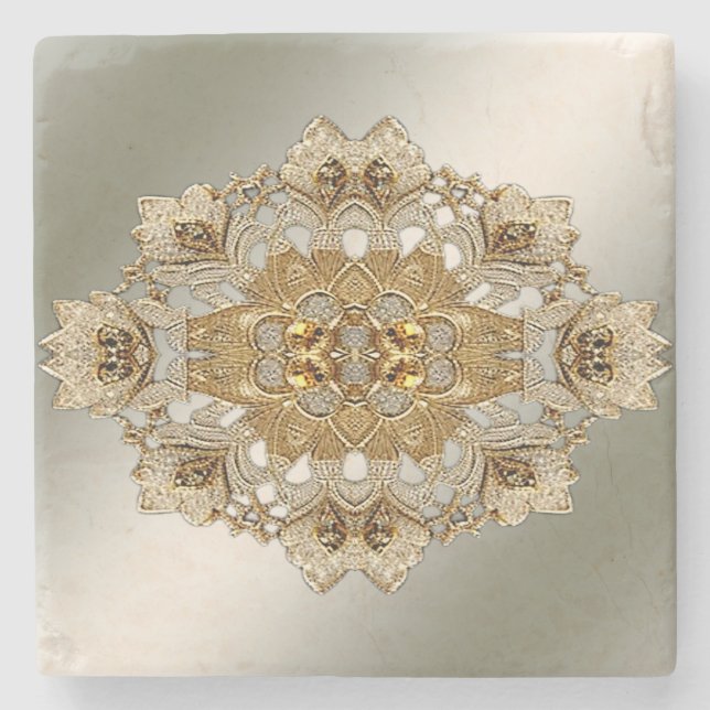 Gold Ornate Floral Stone Coaster (Front)