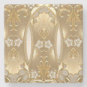 Gold Ornate Floral Stone Coaster