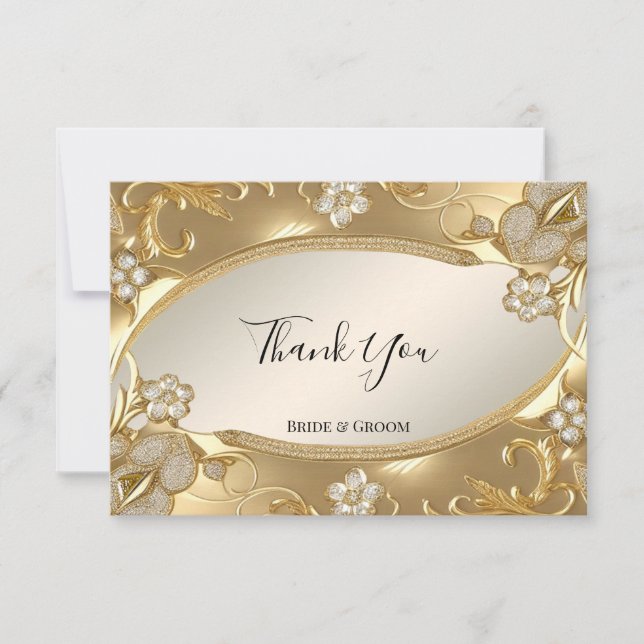 Gold Ornate Floral Thank You Card (Front)