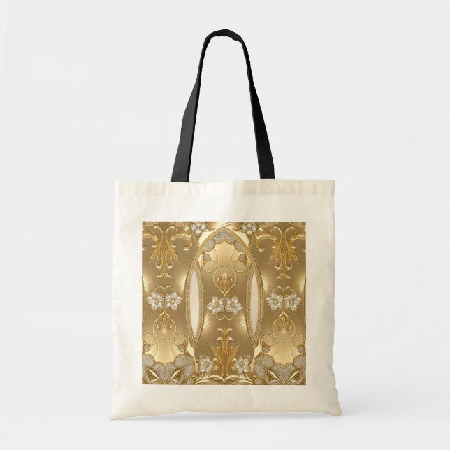 Gold Ornate Floral Tote Bag (Front)