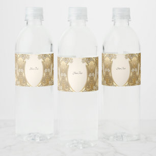 Gold Ornate Floral Water Bottle Label